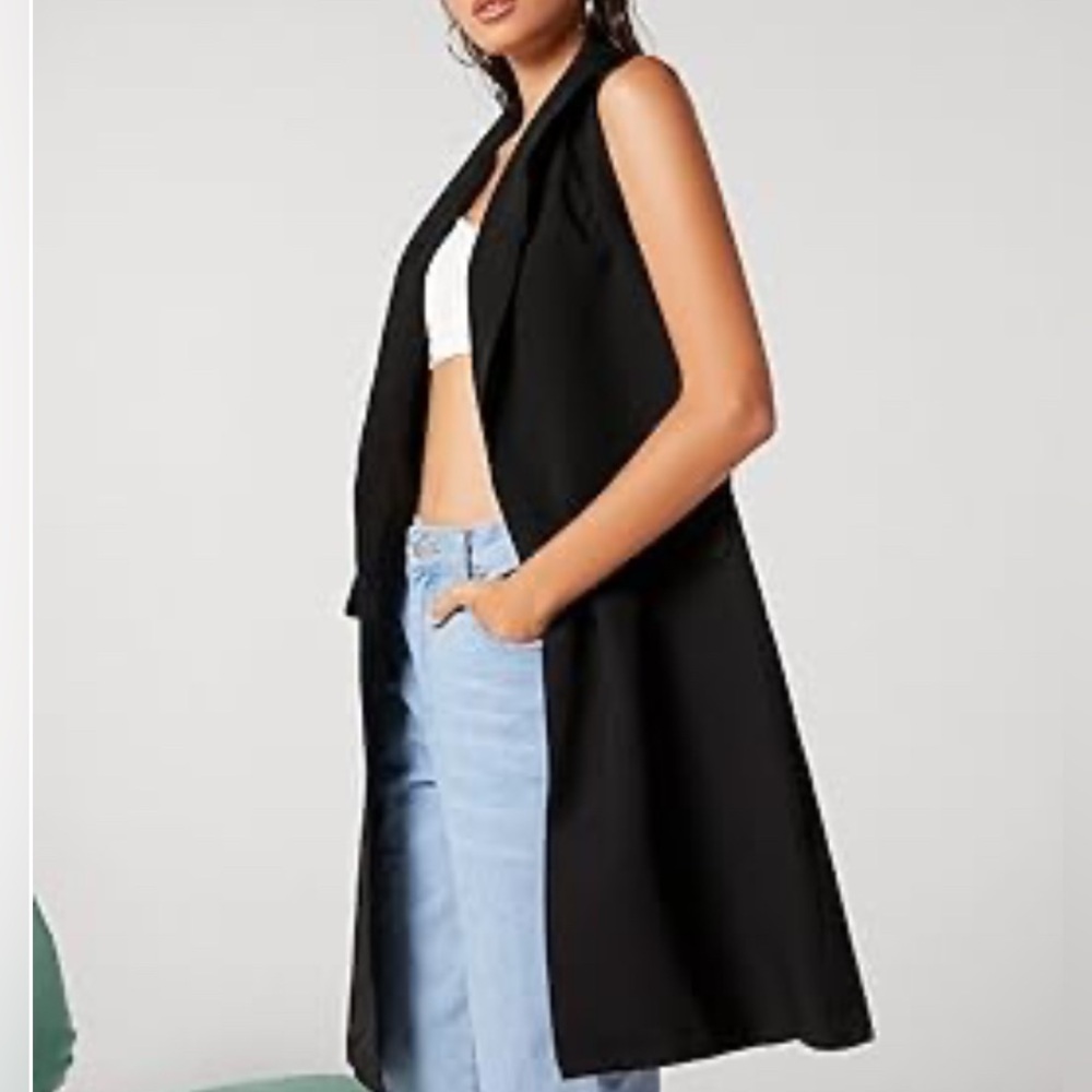 ZARA Black Long Tailored Side Pockets Buttoned Sleeveless Dress Vest Sz S NWT